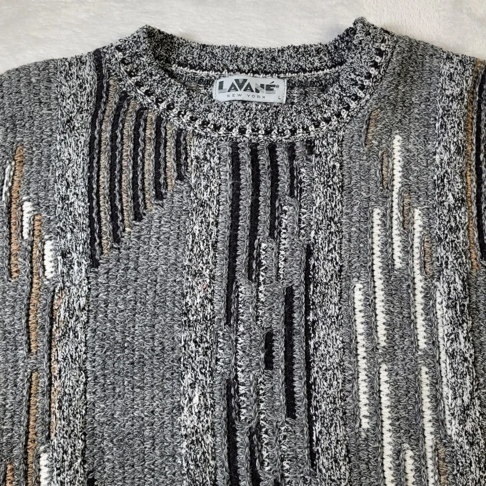 Lavane Sweater Mens Large Gray Vintage 90s 3D Knit Style Crewneck Cosby Dad